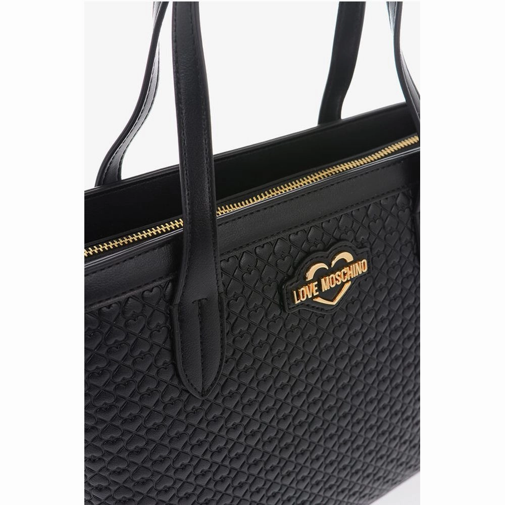 Moschino LOVE Faux Leather VALENTINA Tote Bag with All-Over Women's Hearts