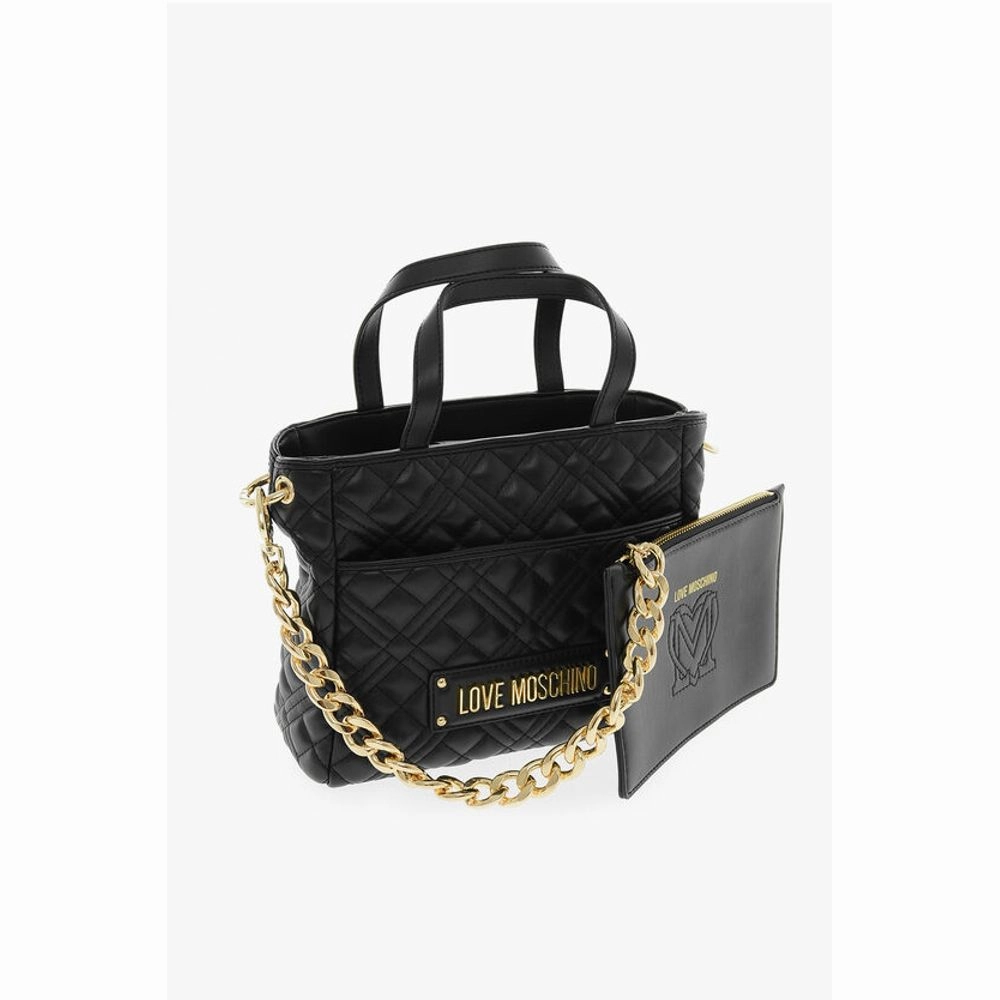 Moschino LOVE Quilted Faux Leather Handbag with Golden Women's Chain