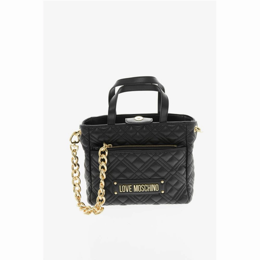 Moschino LOVE Quilted Faux Leather Handbag with Golden Women's Chain