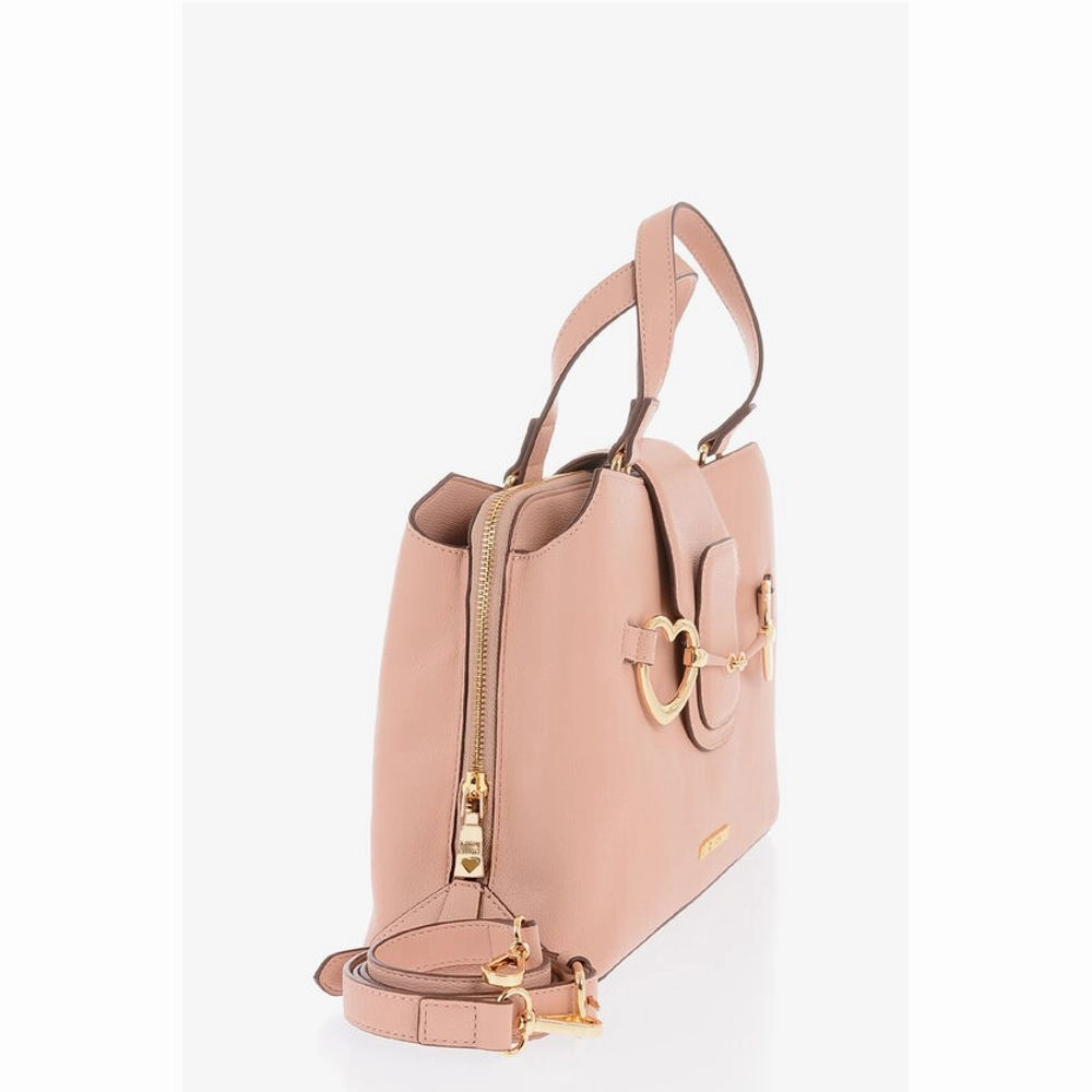 Moschino LOVE Textu Faux Leather Tote Bag with Maxi Golden Heart Women's C