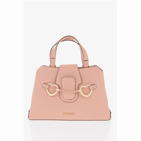 Moschino LOVE Textu Faux Leather Tote Bag with Maxi Golden Heart Women's C