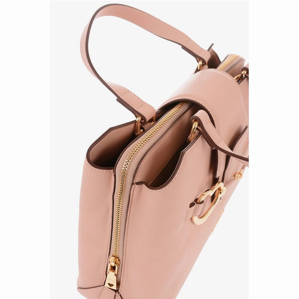 Moschino LOVE Textu Faux Leather Tote Bag with Maxi Golden Heart Women's C