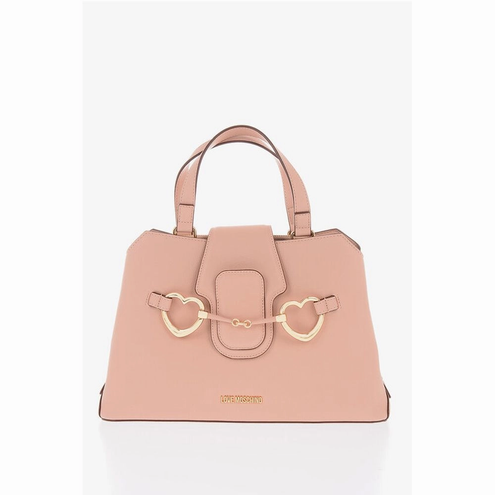 Moschino LOVE Textu Faux Leather Tote Bag with Maxi Golden Heart Women's C