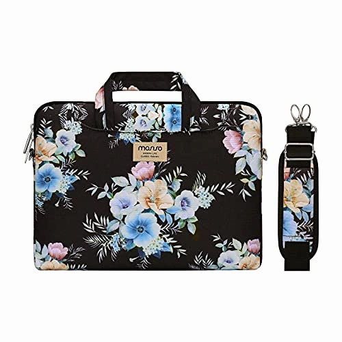MOSISO Laptop Shoulder Bag Compatible with MacBook Pro/Air 13 inch, 13-13.3 inch Notebook Computer, Polyester Trumpet Creeper Carrying Briefcase Sleeve with Trolley Belt