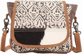 Myra Bag Monochrome Upcycled Canvas & Cowhide Messenger Bag S-1526