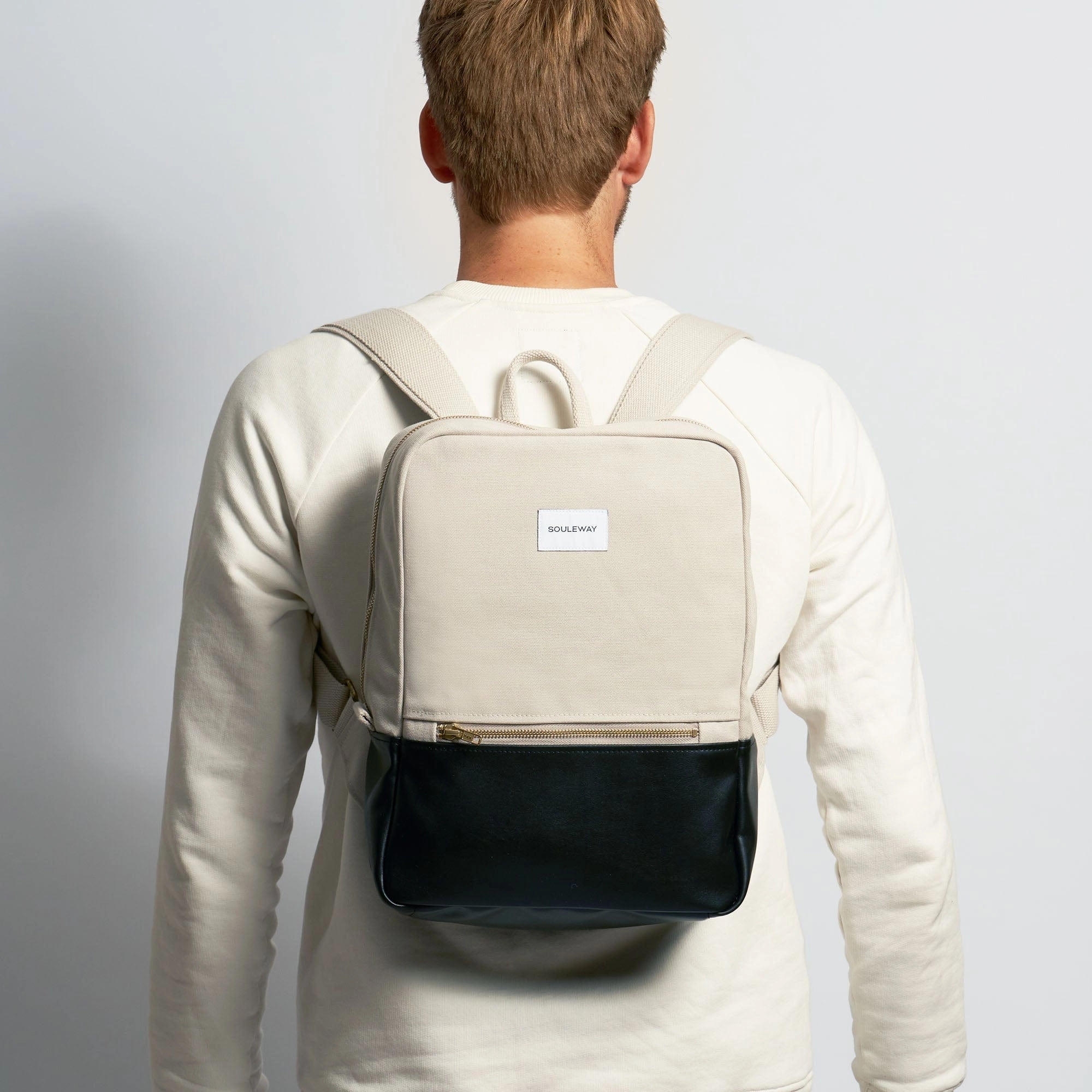 Natural Cotton Canvas Two-Tone Daypack | Sand & Black