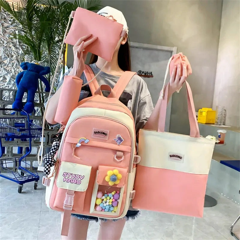 New High School Five-Piece set of Multi-Compartment Fashion Schoolbag 3002