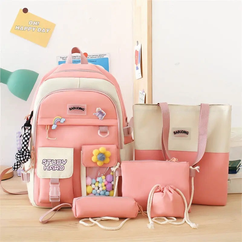 New High School Five-Piece set of Multi-Compartment Fashion Schoolbag 3002
