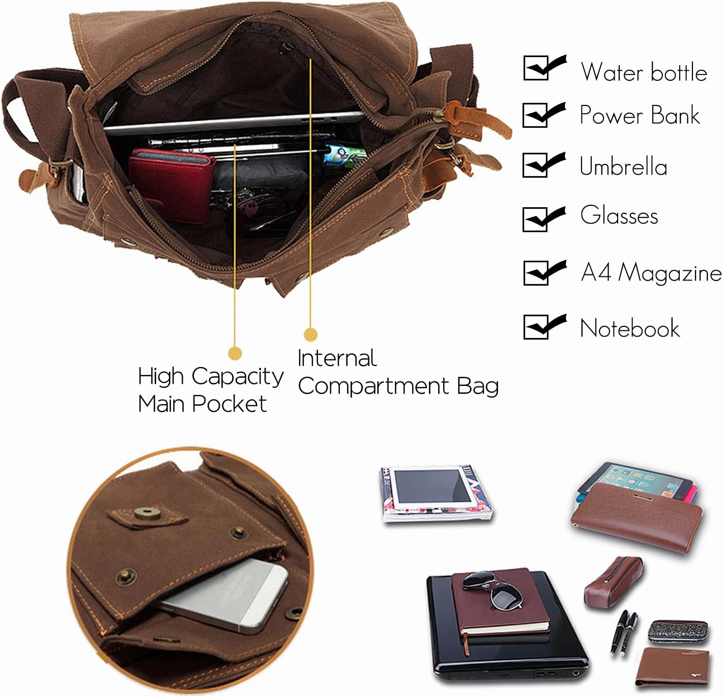 New Vintage Messenger Bag Satchel Bag bag Bookbag Casual Travel Shoulder Bag