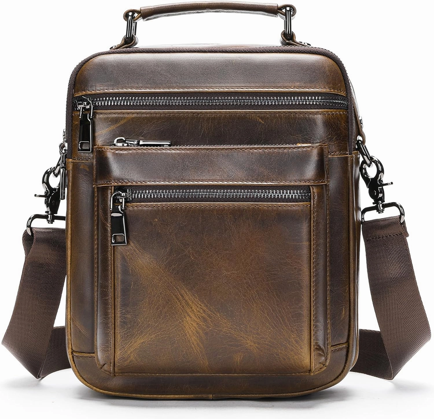 NIUCUNZH Genuine Leather Small Messenger Bag Vintage Leather Man Purse Handbag Crossbody Shoulder Bags for Men