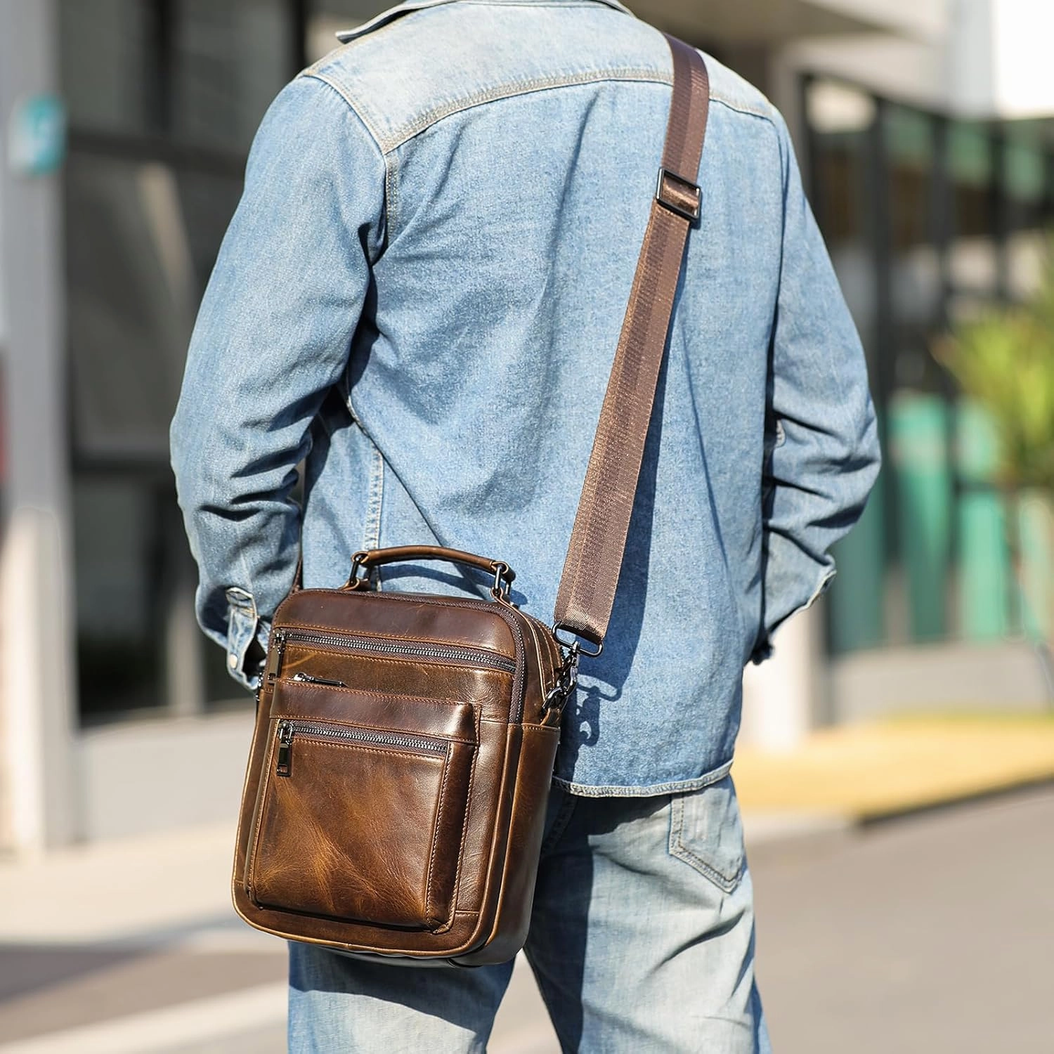 NIUCUNZH Genuine Leather Small Messenger Bag Vintage Leather Man Purse Handbag Crossbody Shoulder Bags for Men