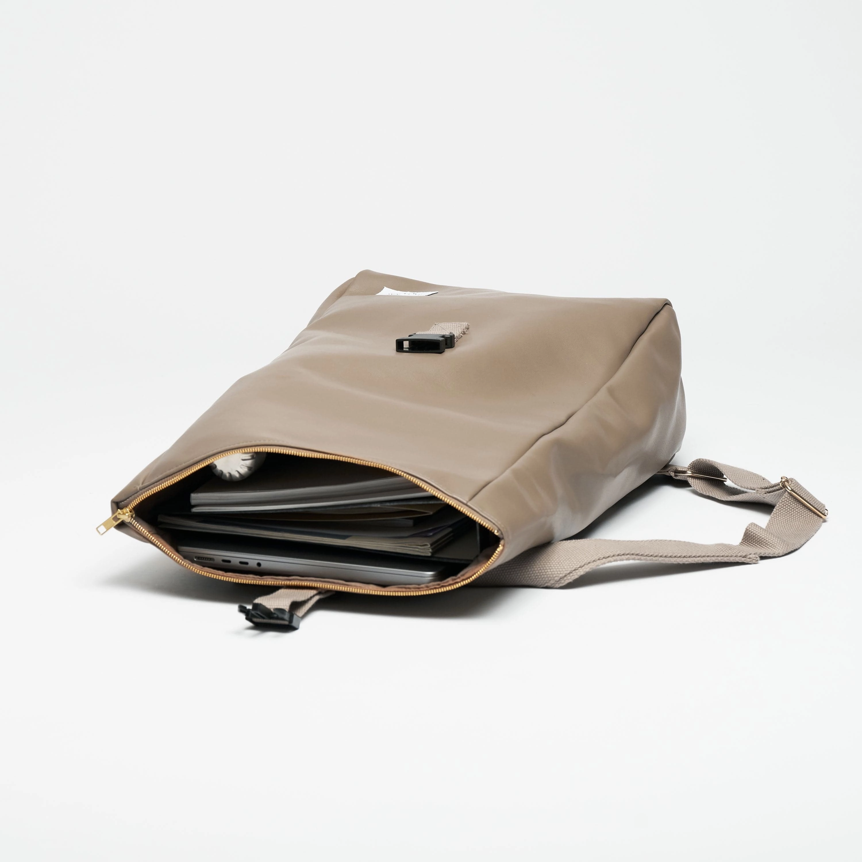 Oleatex Vegan Olive Leather Foldtop Backpack | Mocha Brown