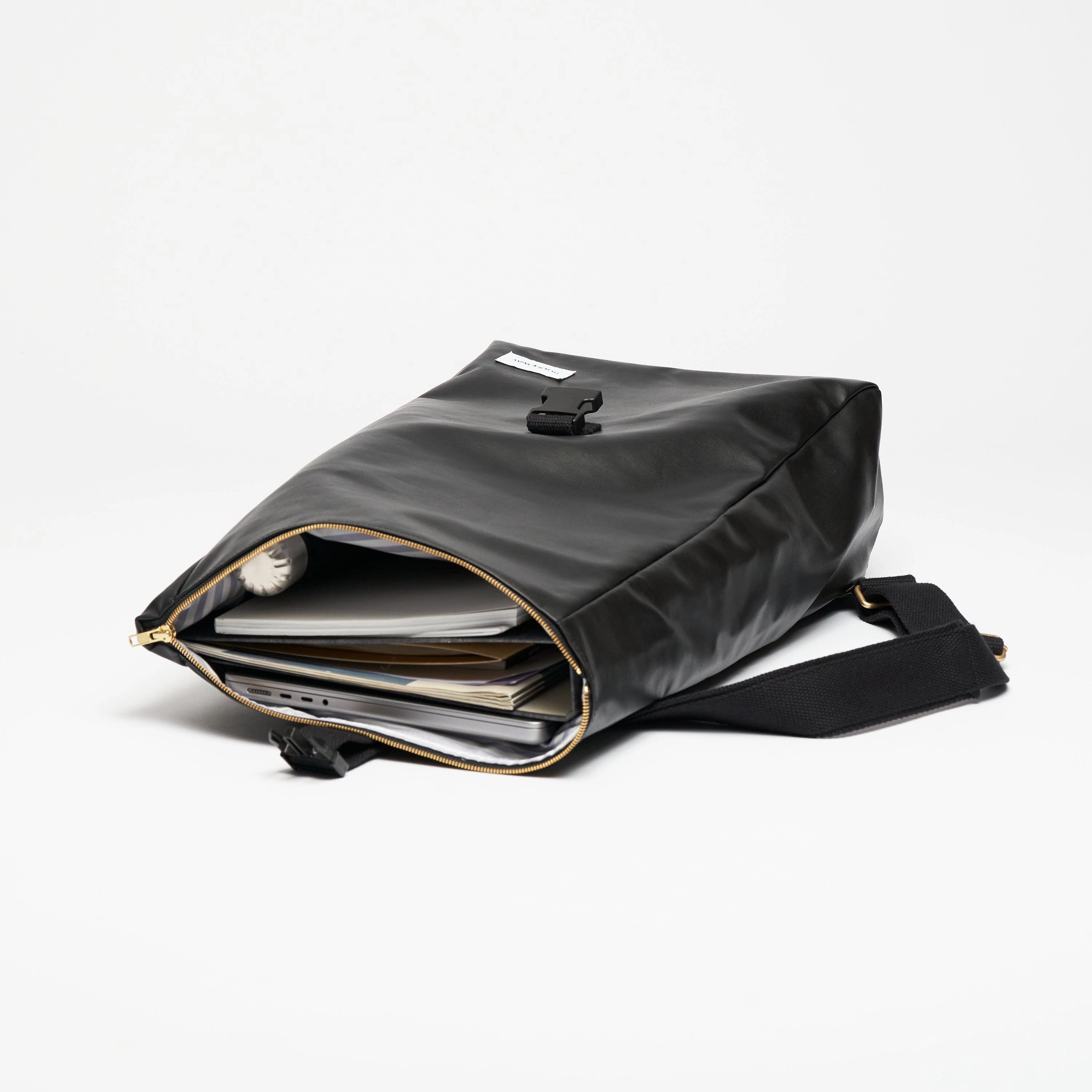 Oleatex Vegan Olive Leather Foldtop Backpack | Night Black