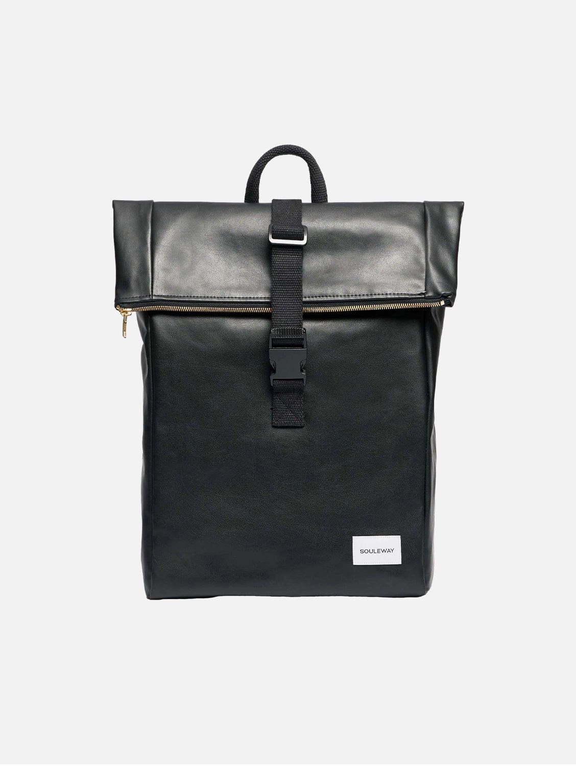 Oleatex Vegan Olive Leather Foldtop Backpack | Night Black