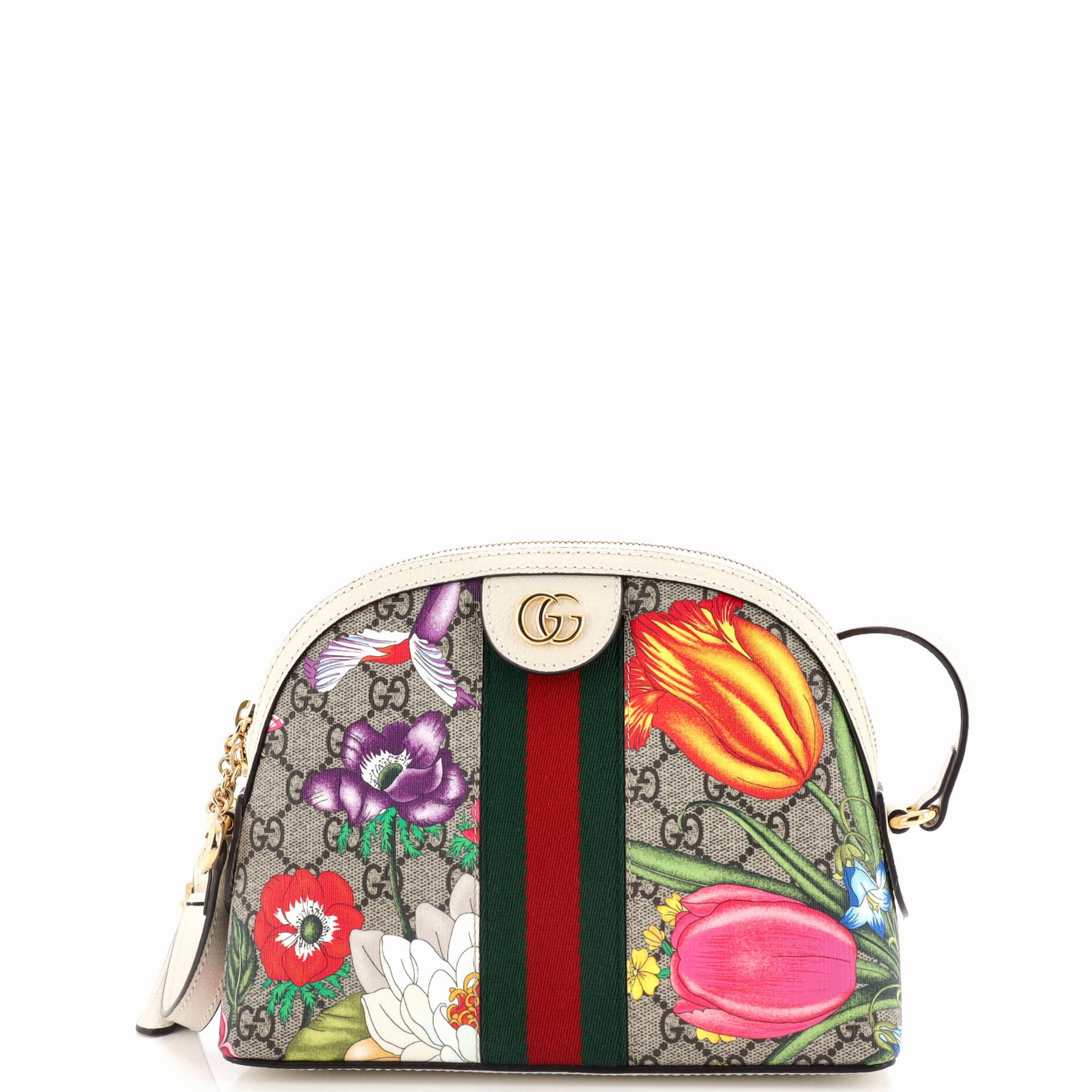 Ophidia Dome Shoulder Bag Flora GG Coated Canvas Small