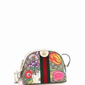Ophidia Dome Shoulder Bag Flora GG Coated Canvas Small