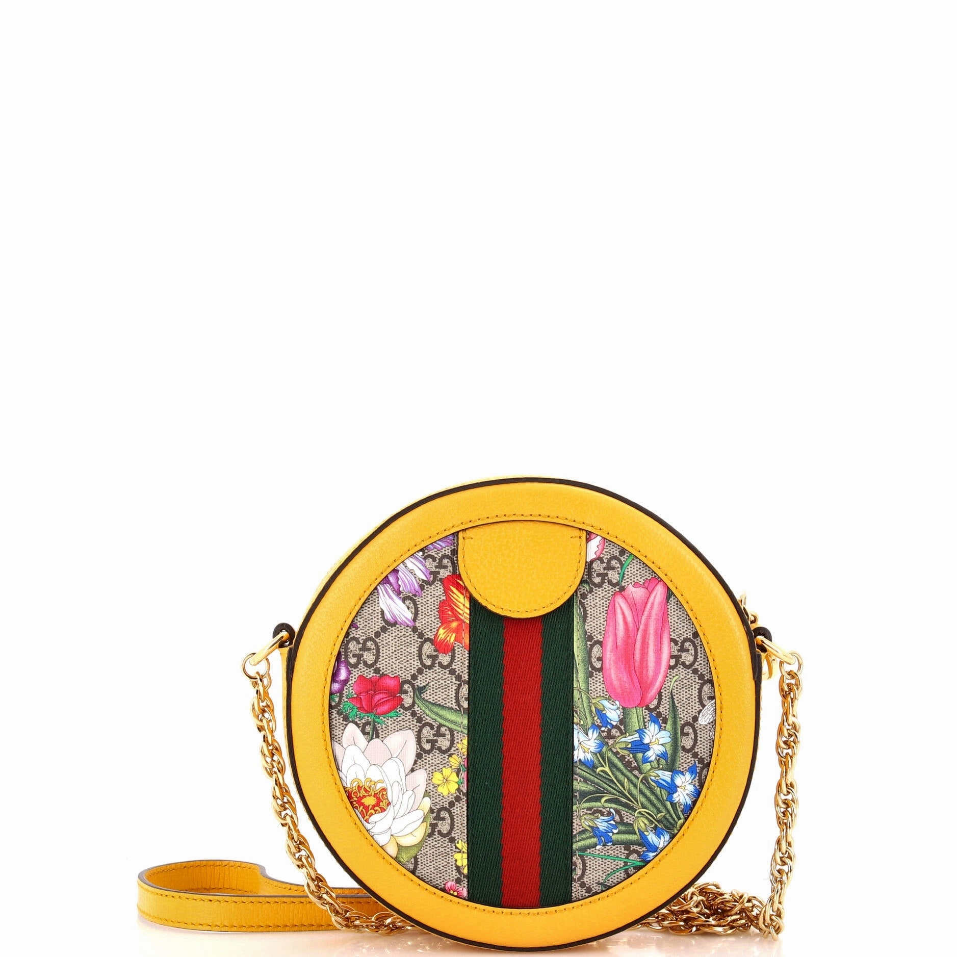 Ophidia Round Shoulder Bag Flora GG Coated Canvas Mini