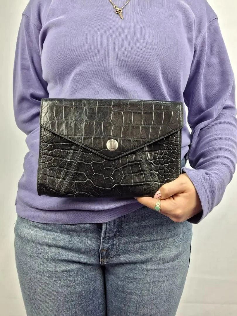 Oroton Alligator Textured Pouch Clutch Size