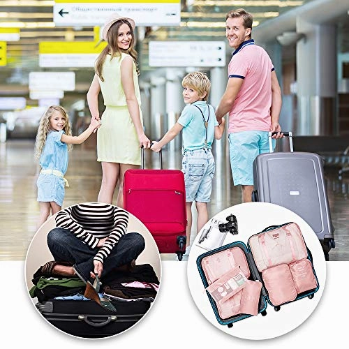 Packing Cubes 7 Set Lightweight Travel Luggage Organizers with Laundry Bag or Toiletry Bag (PINK)