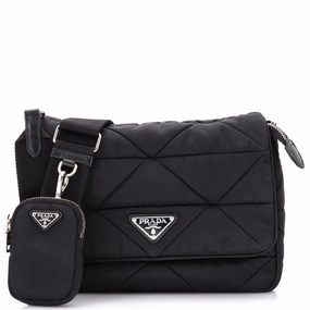 Padded Flap Shoulder Bag Quilted Tessuto