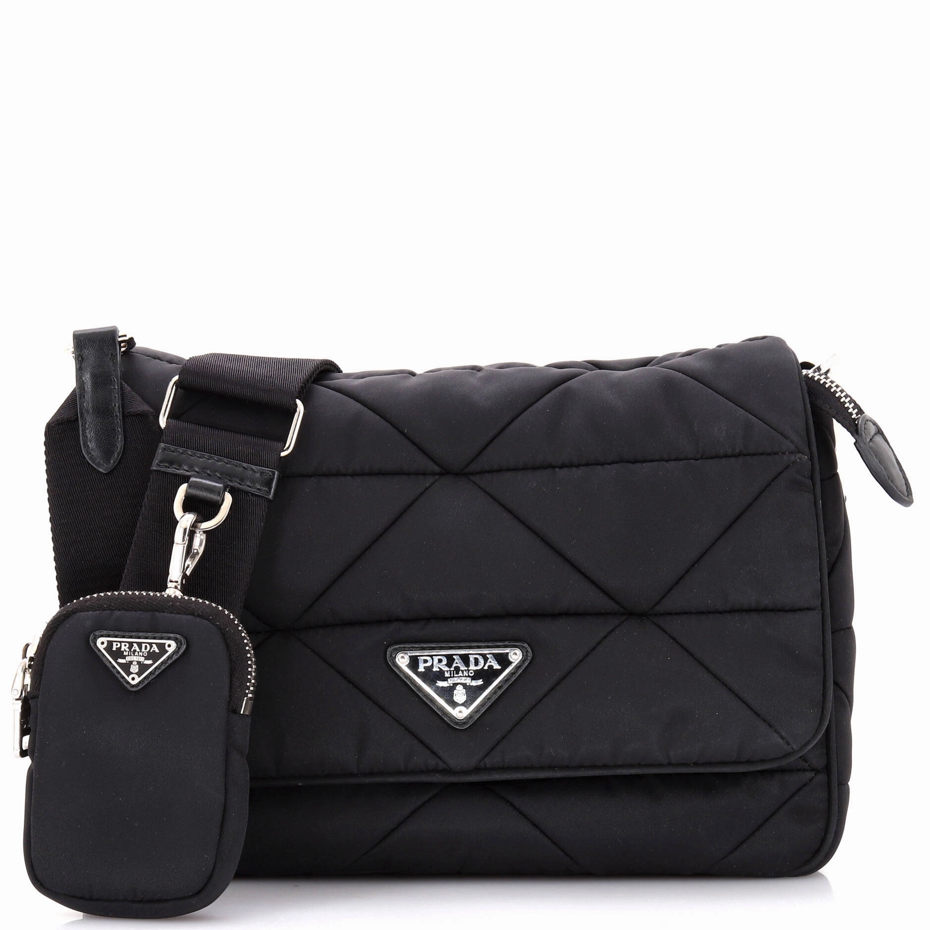 Padded Flap Shoulder Bag Quilted Tessuto