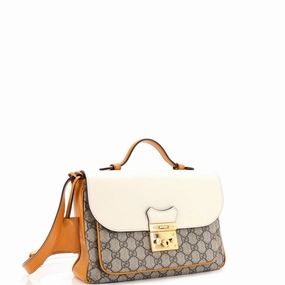 Padlock Front Pocket Flap Shoulder Bag GG Coated Canvas and Leather Small
