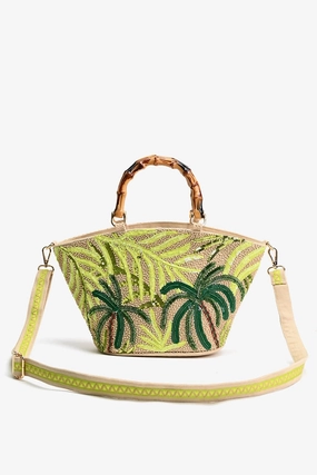 Palm Tree Beaded Mini Tote In Multi