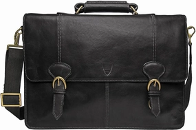 Parker Men's Leather Laptop Briefcase Black