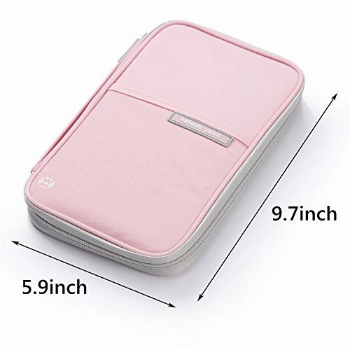 Passport Wallet, RFID Family Travel Passport Holder With Hand Strap, RFID Blocking Credit Card Wallet For Men & Women, Trip Document Organizer Fits Phone And Tickets, by VanFn P.Travel Series (Pink)
