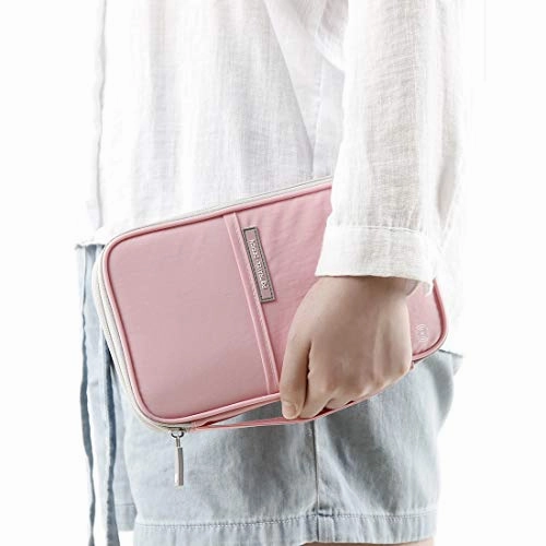 Passport Wallet, RFID Family Travel Passport Holder With Hand Strap, RFID Blocking Credit Card Wallet For Men & Women, Trip Document Organizer Fits Phone And Tickets, by VanFn P.Travel Series (Pink)