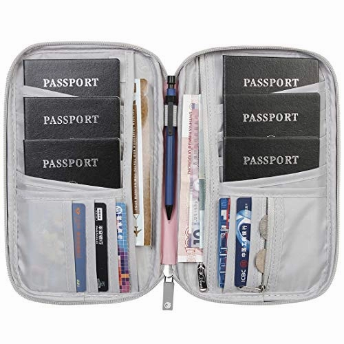 Passport Wallet, RFID Family Travel Passport Holder With Hand Strap, RFID Blocking Credit Card Wallet For Men & Women, Trip Document Organizer Fits Phone And Tickets, by VanFn P.Travel Series (Pink)