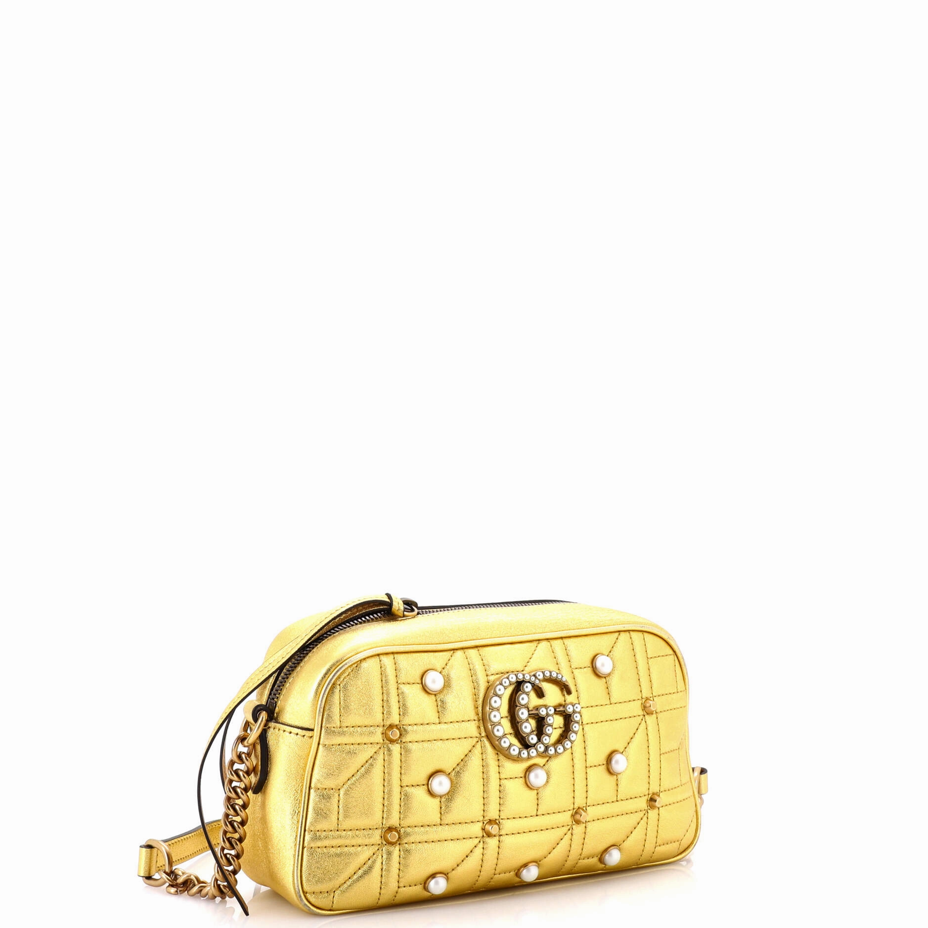 Pearly GG Marmont Shoulder Bag Embellished Matelasse Leather Small