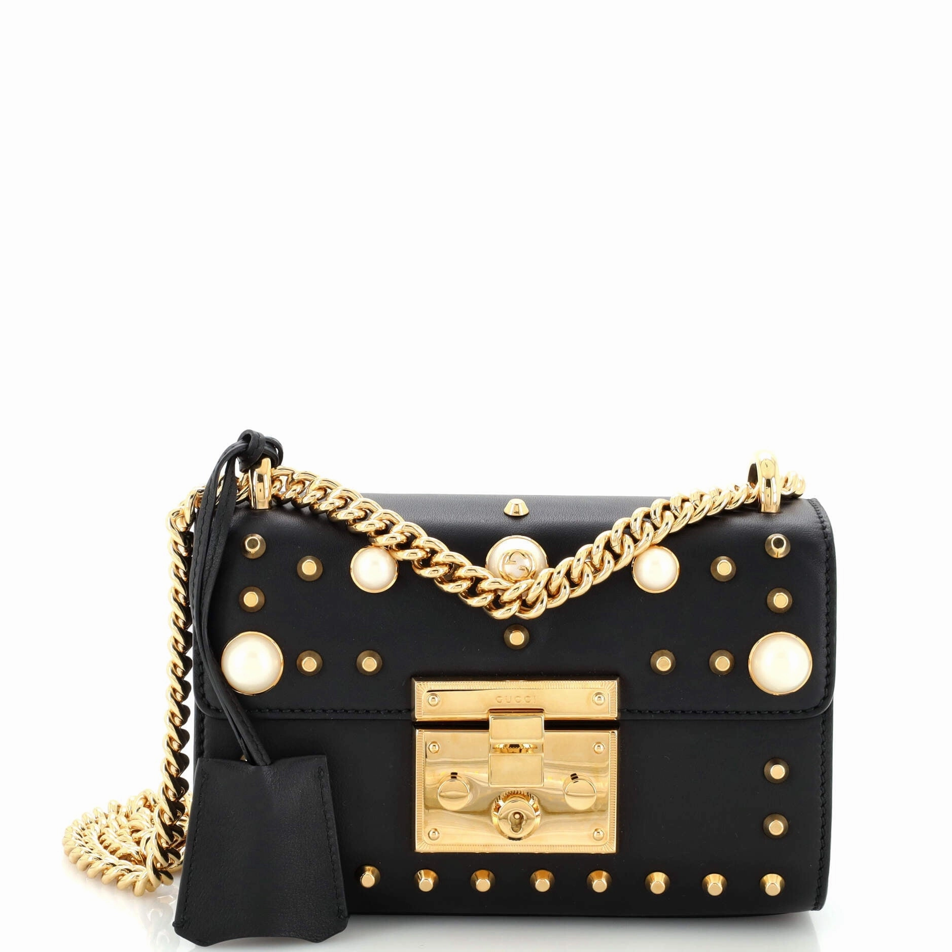 Pearly Padlock Shoulder Bag Studded Leather Small