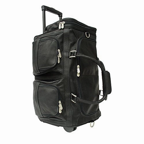 Piel Leather Duffel With Pockets On Wheels, Chocolate, One Size