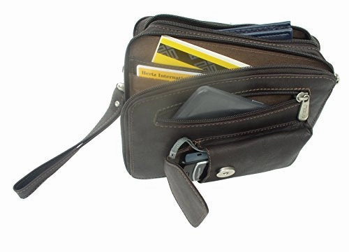Piel Leather Organizer Bag, Chocolate, One Size