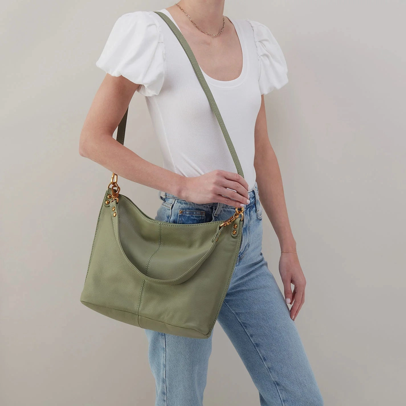 Pier Shoulder Bag Pebbled Leather Watercress