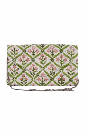 Pink Dahlia Beaded Handbag