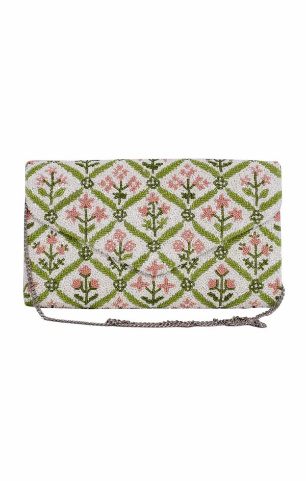Pink Dahlia Beaded Handbag