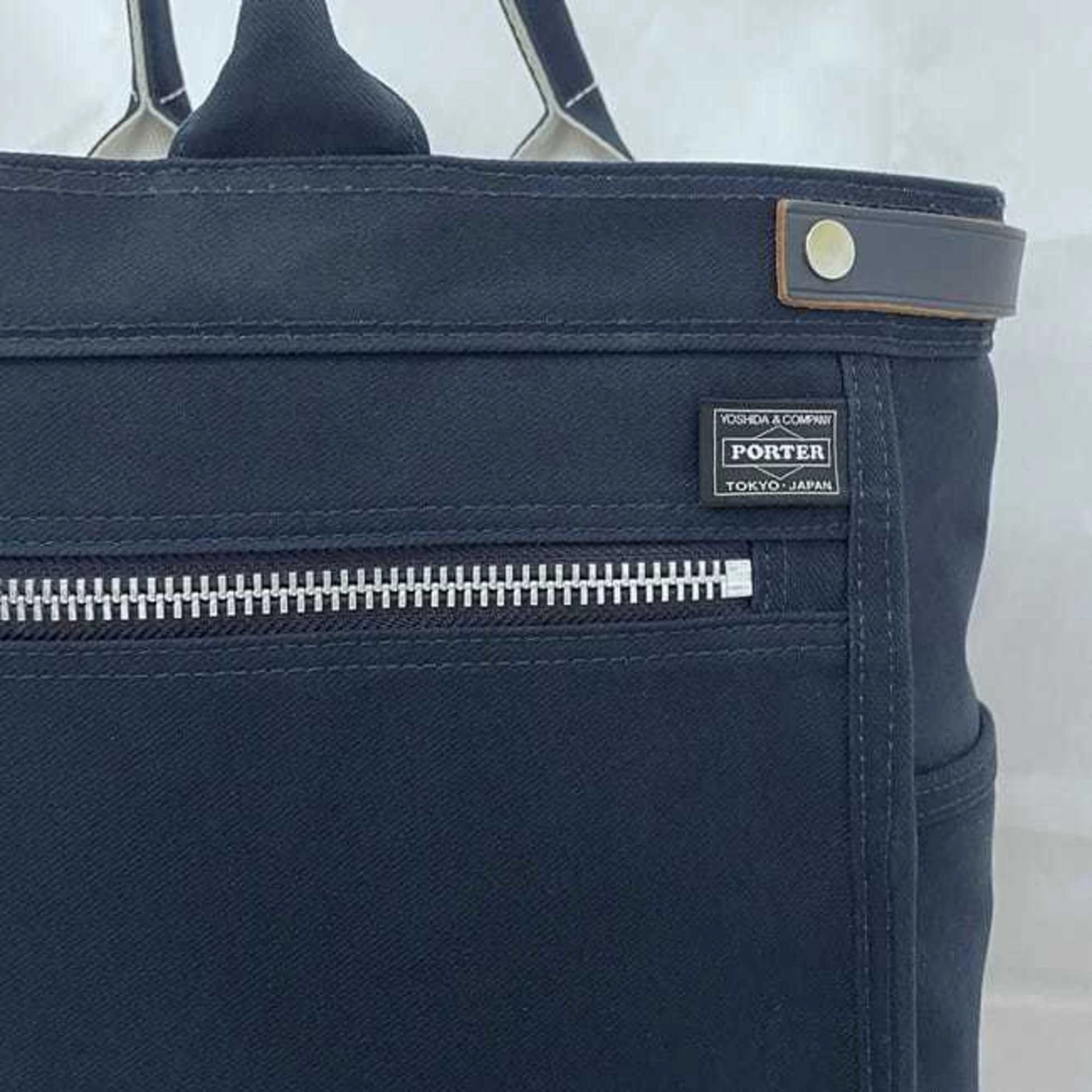 Porter Cotton Canvas Leather Tote Bag (Pre-Owned)