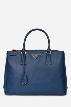 Prada 2015 Navy Blue Saffiano Leather Large Double Zip Galleria Tote with Strap