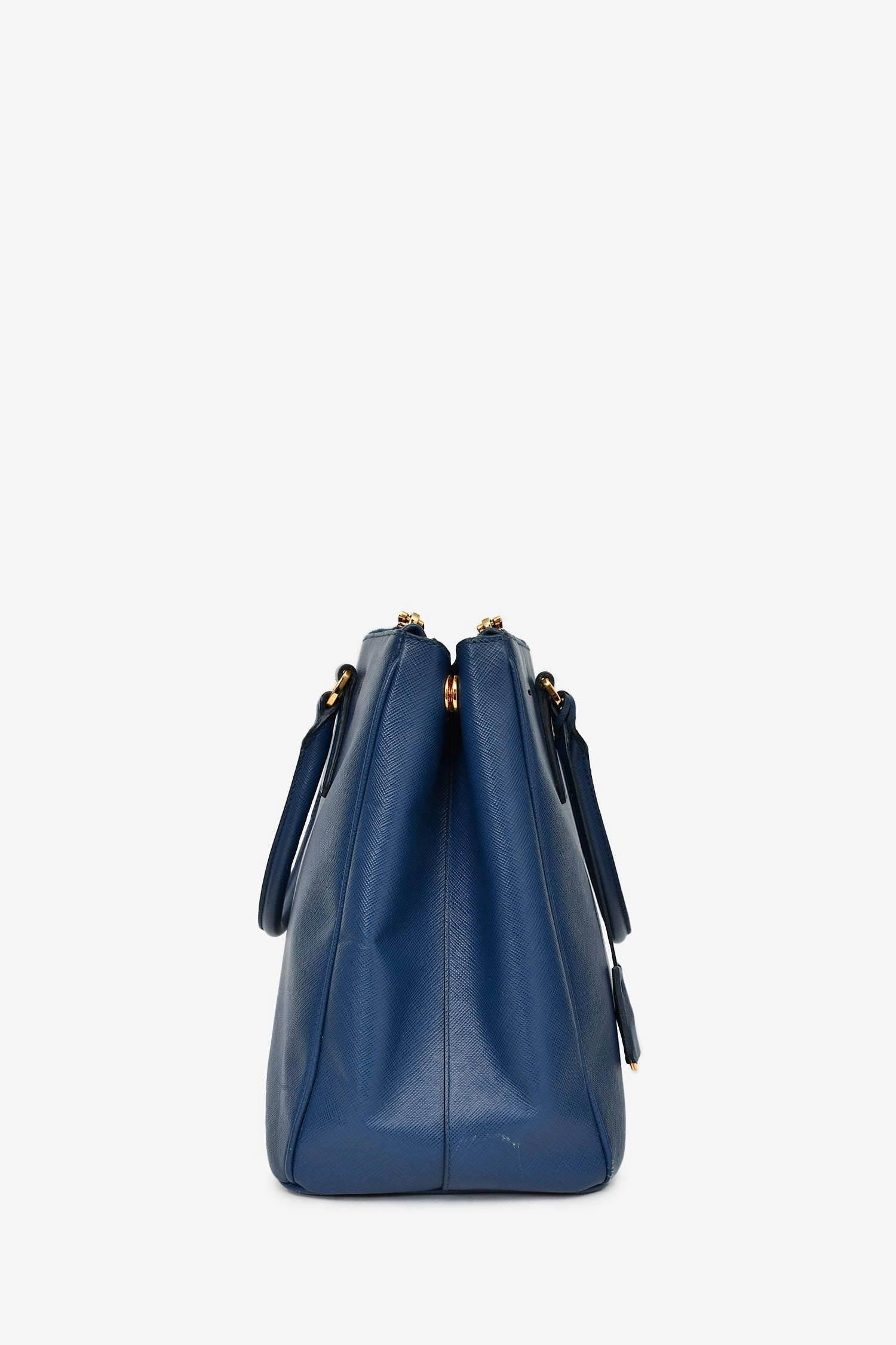 Prada 2015 Navy Blue Saffiano Leather Large Double Zip Galleria Tote with Strap