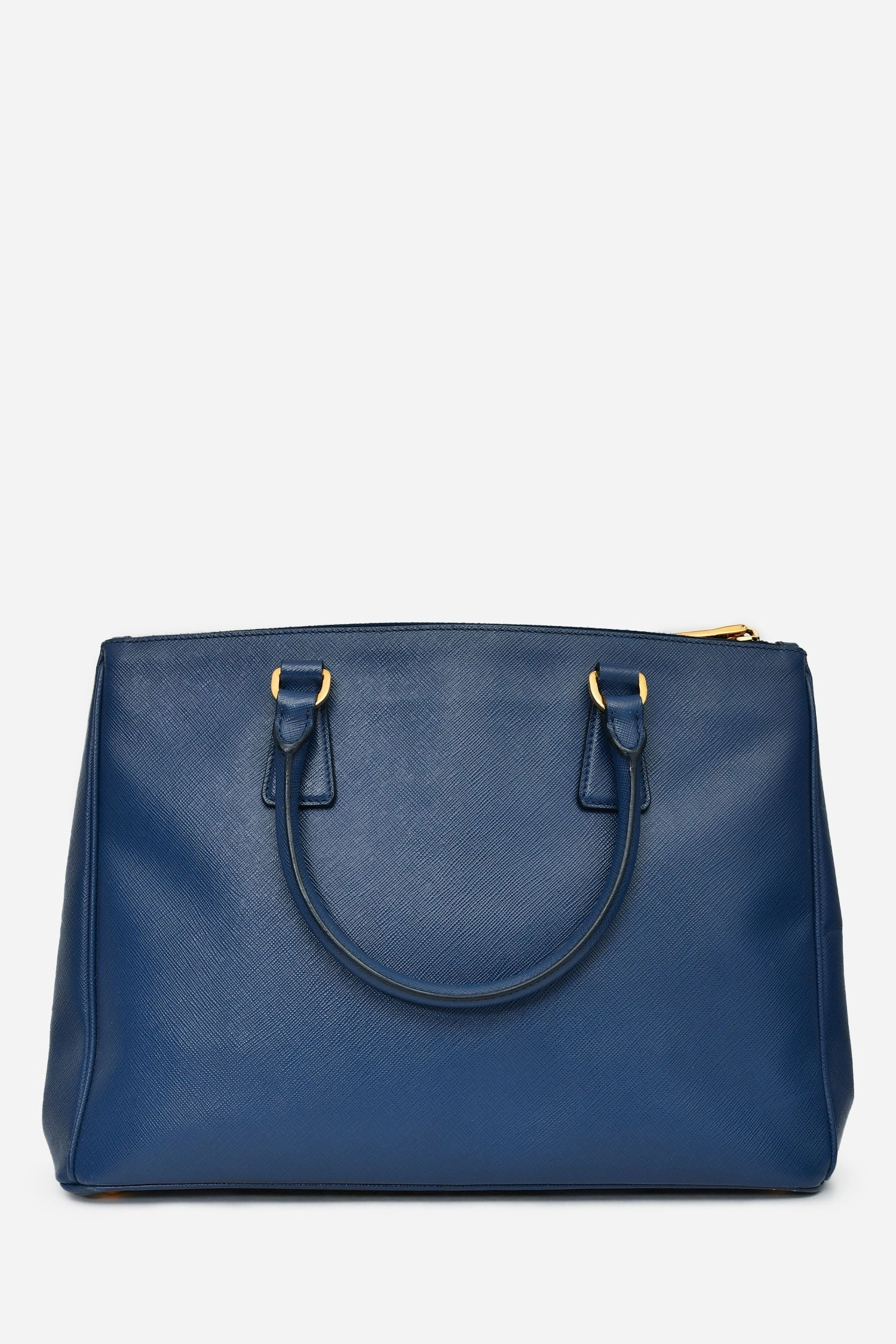 Prada 2015 Navy Blue Saffiano Leather Large Double Zip Galleria Tote with Strap