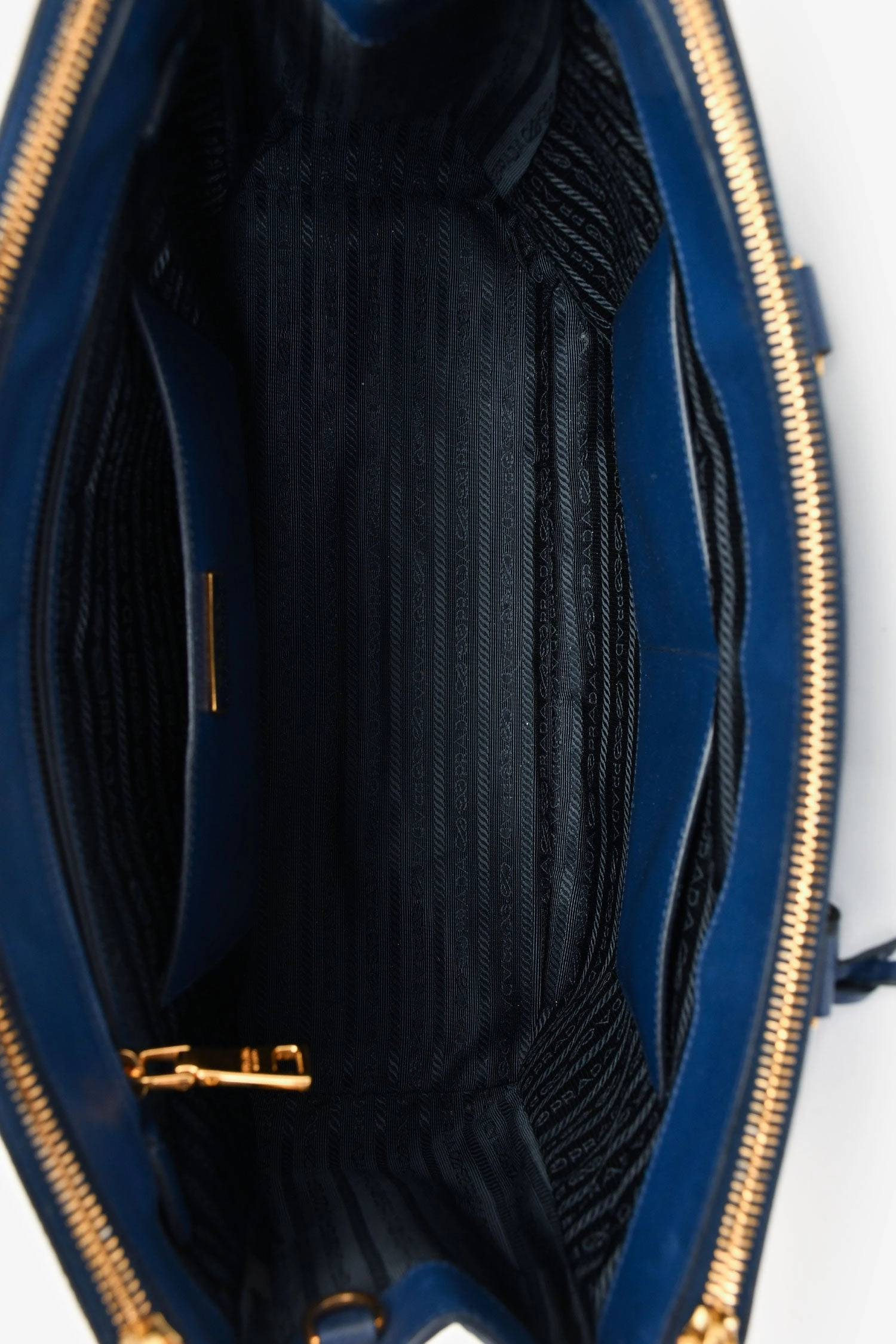 Prada 2015 Navy Blue Saffiano Leather Large Double Zip Galleria Tote with Strap