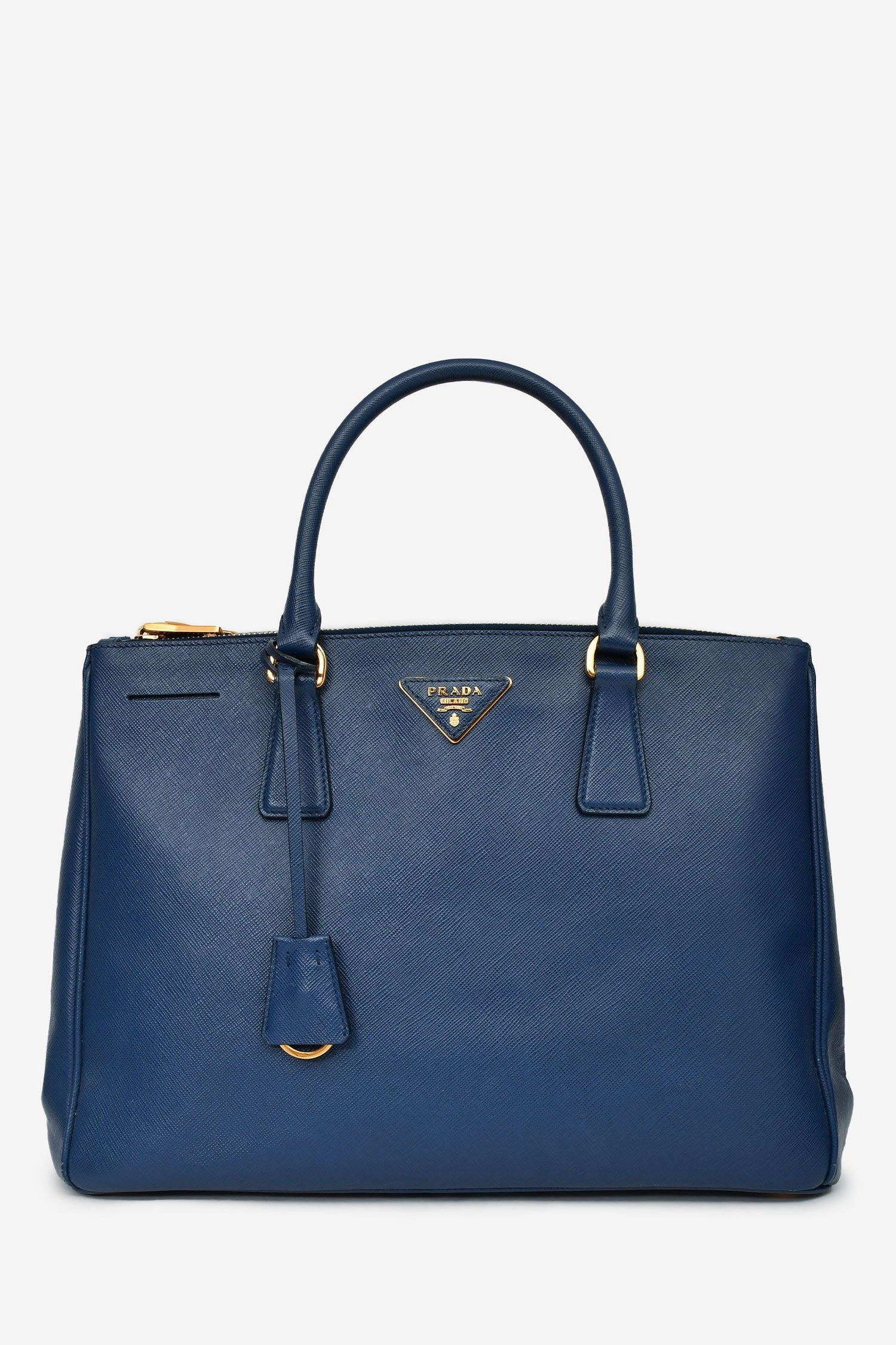 Prada 2015 Navy Blue Saffiano Leather Large Double Zip Galleria Tote with Strap