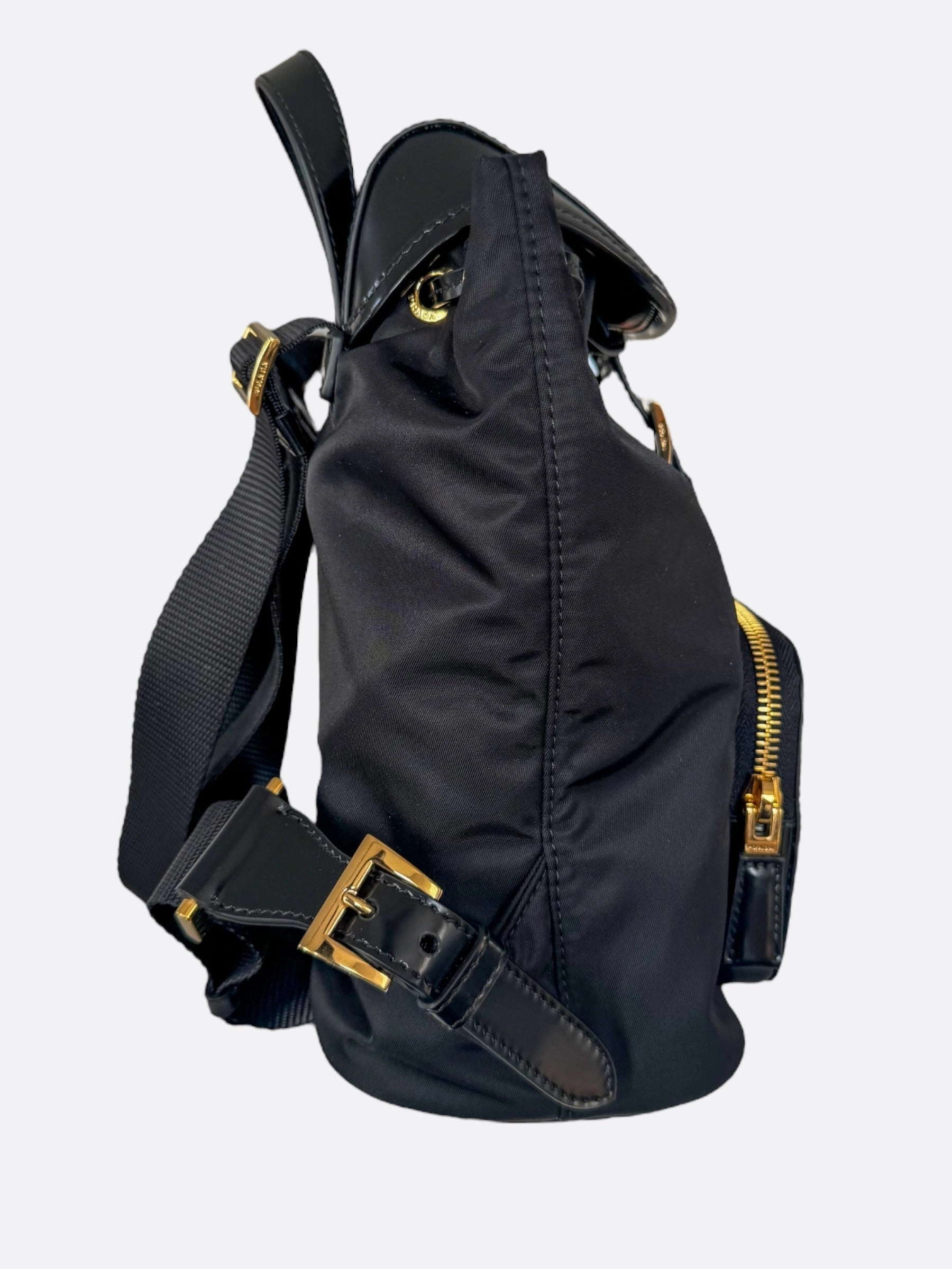 Prada Black & Gold Nylon Leather Backpack