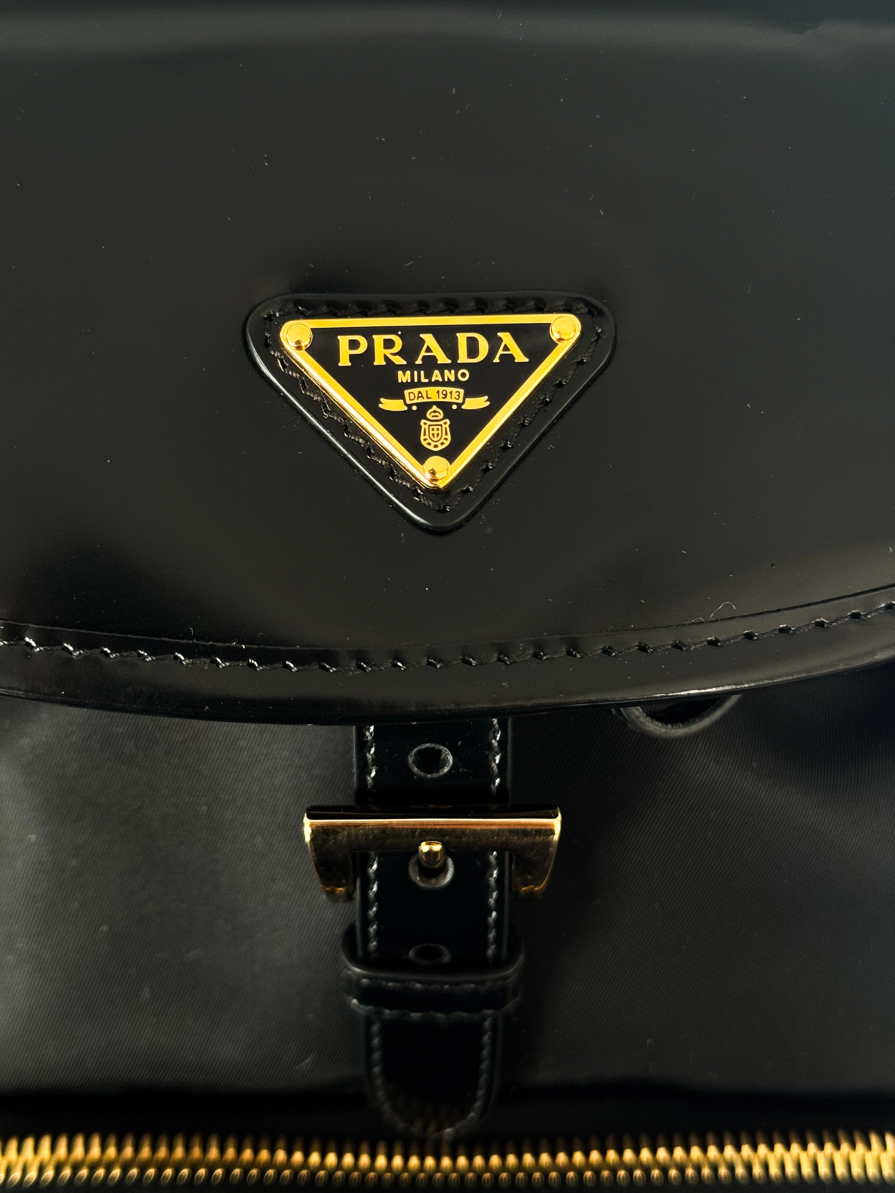Prada Black & Gold Nylon Leather Backpack