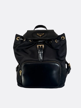 Prada Black & Gold Nylon Leather Backpack