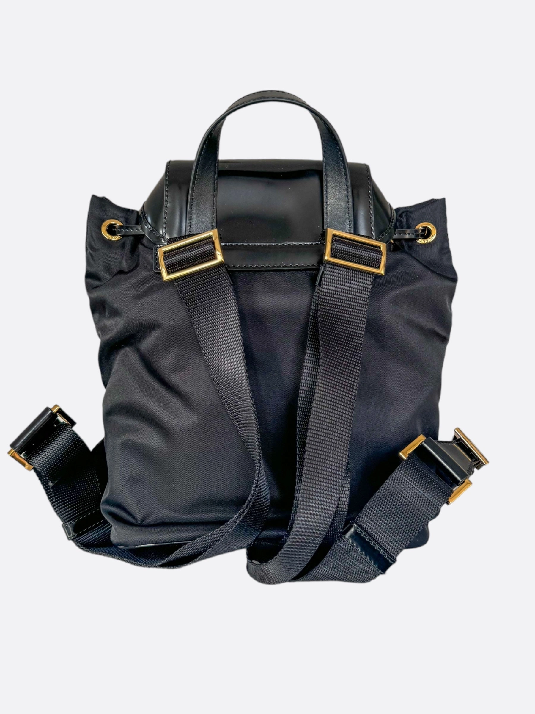 Prada Black & Gold Nylon Leather Backpack