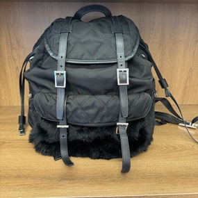 Prada Black Nylon Fur Trim Backpack