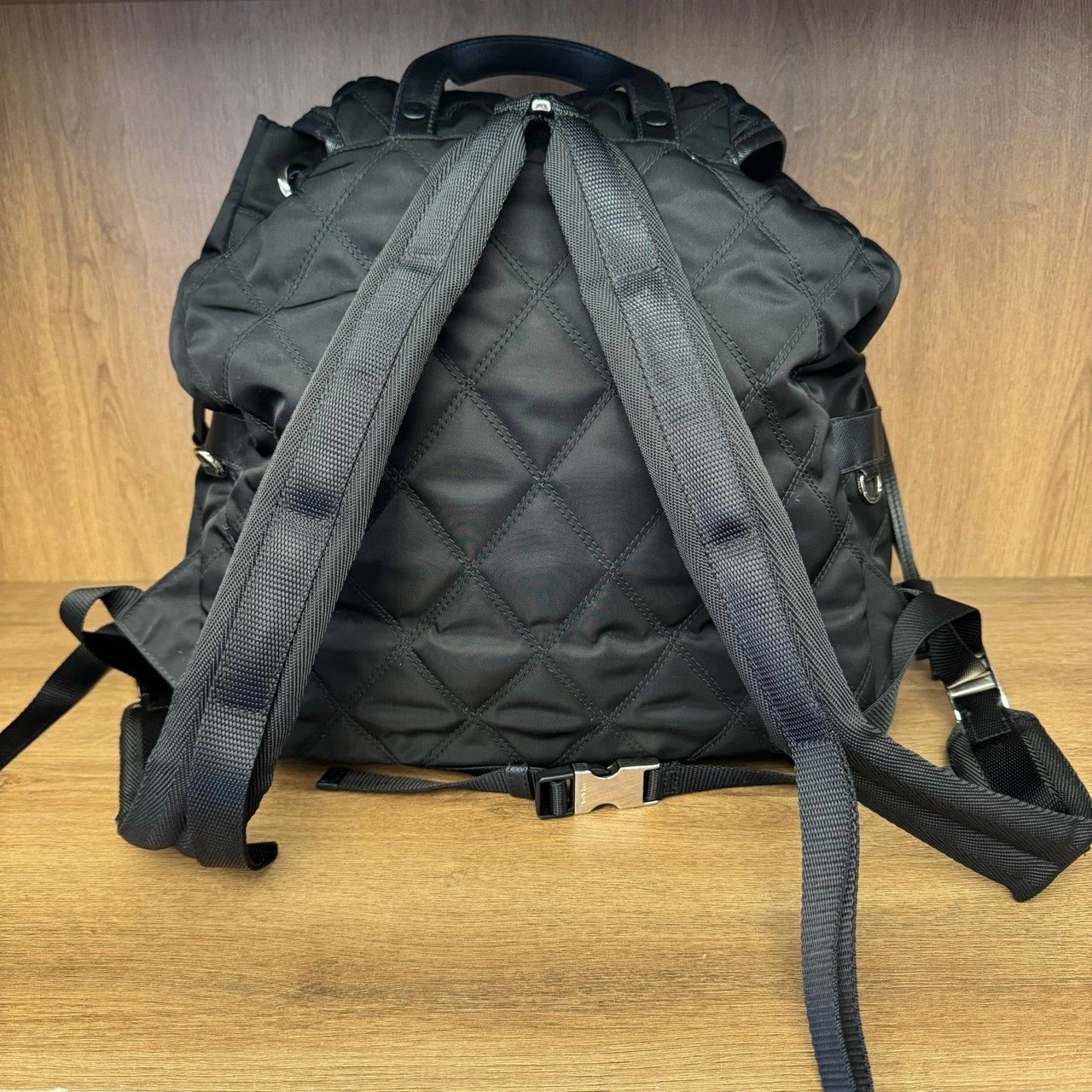 Prada Black Nylon Fur Trim Backpack
